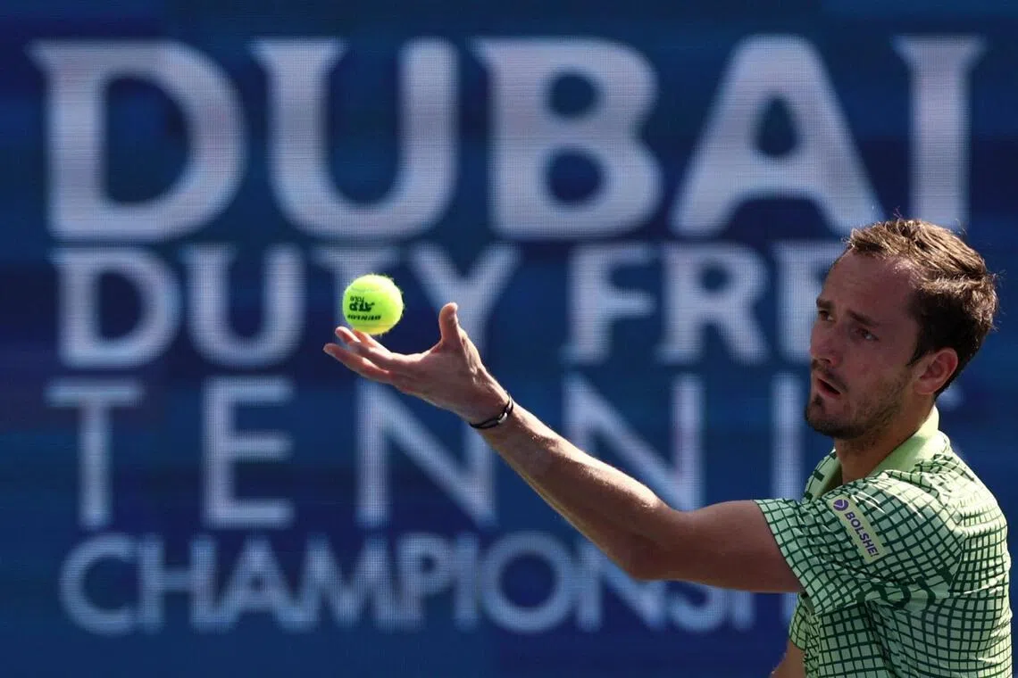 Russia's Daniil Medvedev during his round of 32 match against China's Shang Juncheng at the Dubai Open.