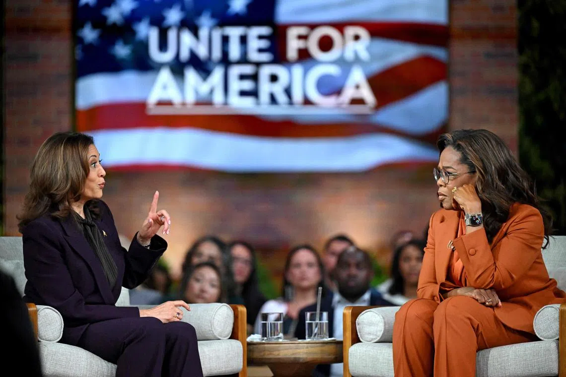 Ms Harris (left) told Winfrey she supported the Second Amendment to the US Constitution, which protects the right to gun ownership.