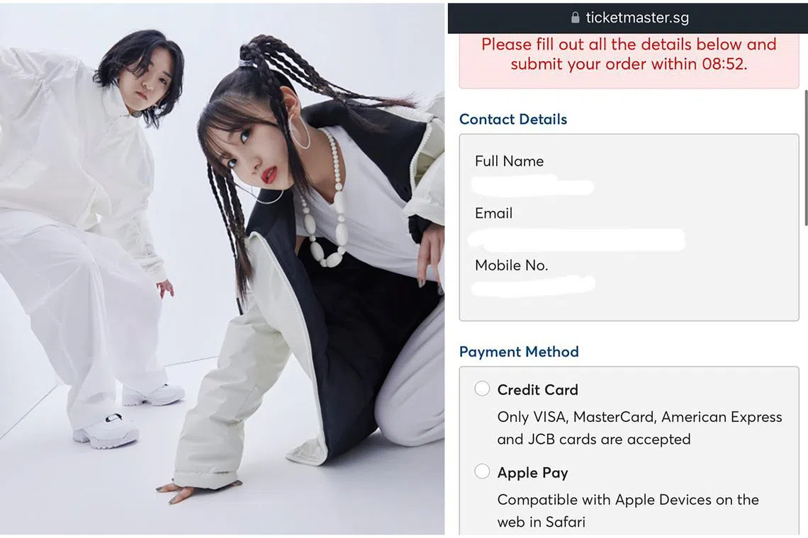 Strangers' personal details were seen at the checkout page while buying tickets for J-Pop duo Yoasobi's concert in Singapore on Jan 11.