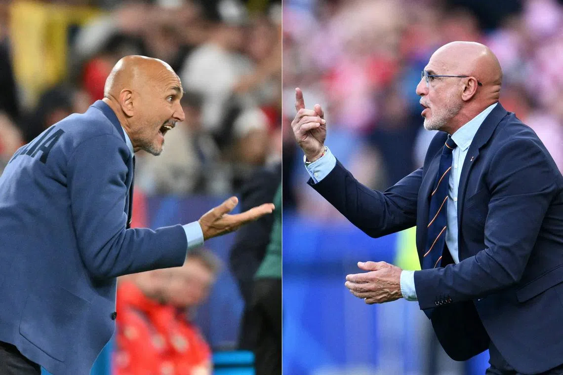 Italy coach Luciano Spalletti (left) and his Spanish counterpart Luis de La Fuente will come head to head when their sides take on each other in their Euro 2024 Group B encounter.