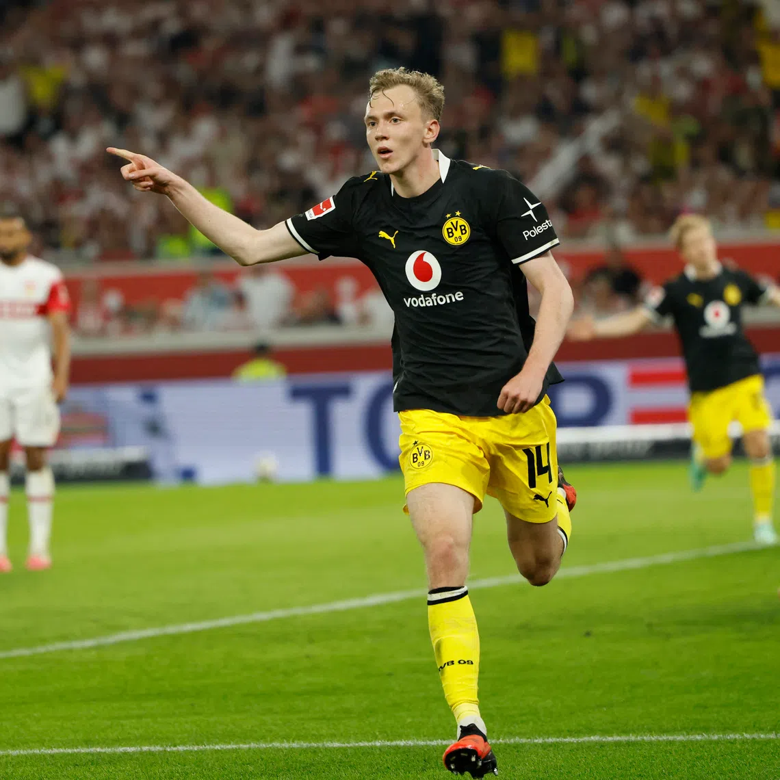 Borussia Dortmund’s Maximilian Beier celebrates after scoring against Borussia VfB Stuttgart on Sept 19.