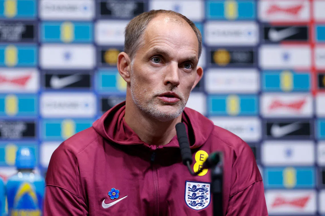Soccer Football - International Friendly - England Press Conference - Wembley Stadium, London, Britain - October 8, 2025 England manager Thomas Tuchel during the press conference Action Images via Reuters/Peter Cziborra
