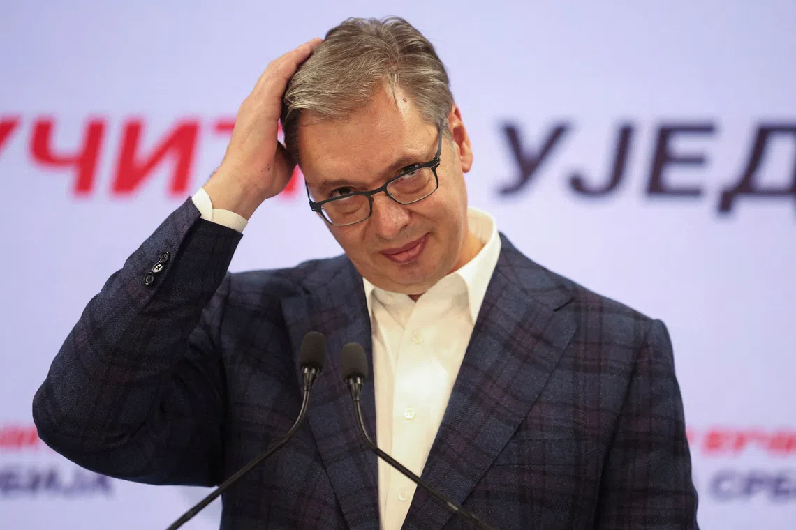 Serbia's former President and the ruling Serbian Progressive Party (SNS) prime ministerial candidate Aleksandar Vucic concedes defeat during the parliamentary election in Belgrade, Serbia, October 25, 2026. REUTERS/Zorana Jevtic     TPX IMAGES OF THE DAY