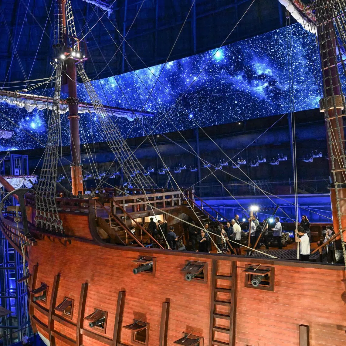 Visitors at the Galeon Espiritu Santo, a full-scale representation of a 17th century galleon, on display at the Museo del Galeon in Manila, on April 23, 2026.