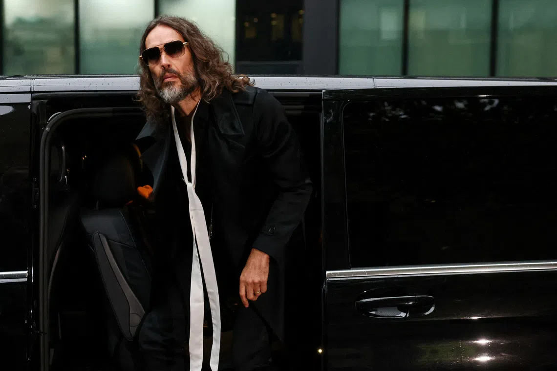 British actor and comedian Russell Brand arriving at Southwark Crown Court in London, Britain, on Oct 20.