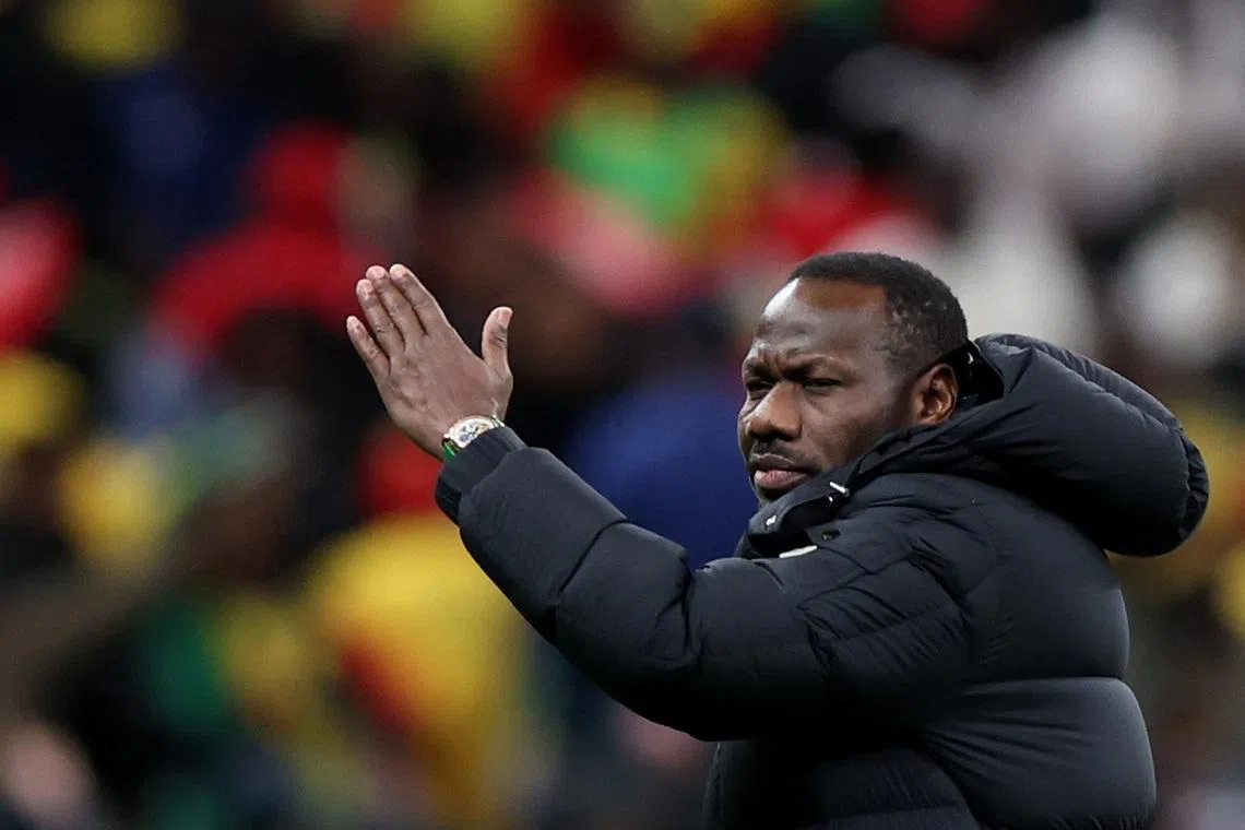 Soccer Football - CAF Africa Cup of Nations - Morocco 2025 - Final - Senegal v Morocco - Prince Moulay Abdellah Stadium, Rabat, Morocco - January 18, 2026 Senegal coach Pape Thiaw gestures for his players to leave the pitch after a penalty is awarded to Morocco REUTERS/Amr Abdallah Dalsh