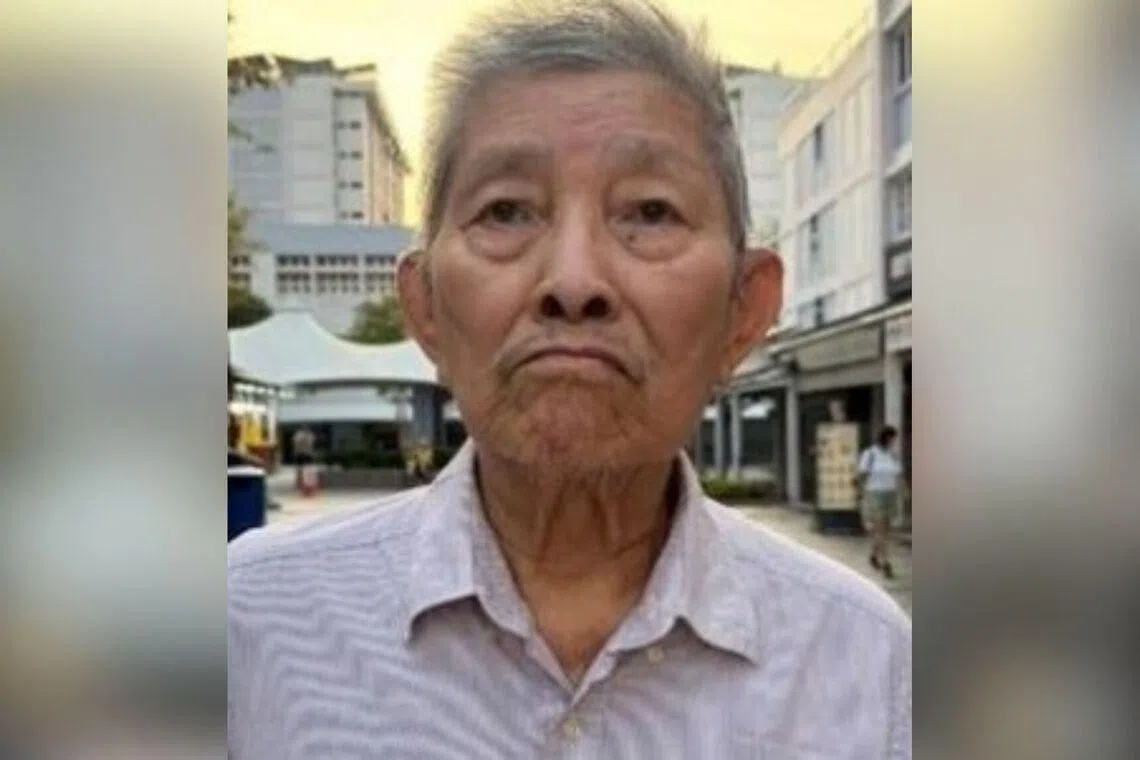 Mr U Swee @ Chang Yann Ching, was last seen wearing a blue checkered shirt and black shorts in the vicinity of Block 961C Tampines Street 22 at about 2pm.