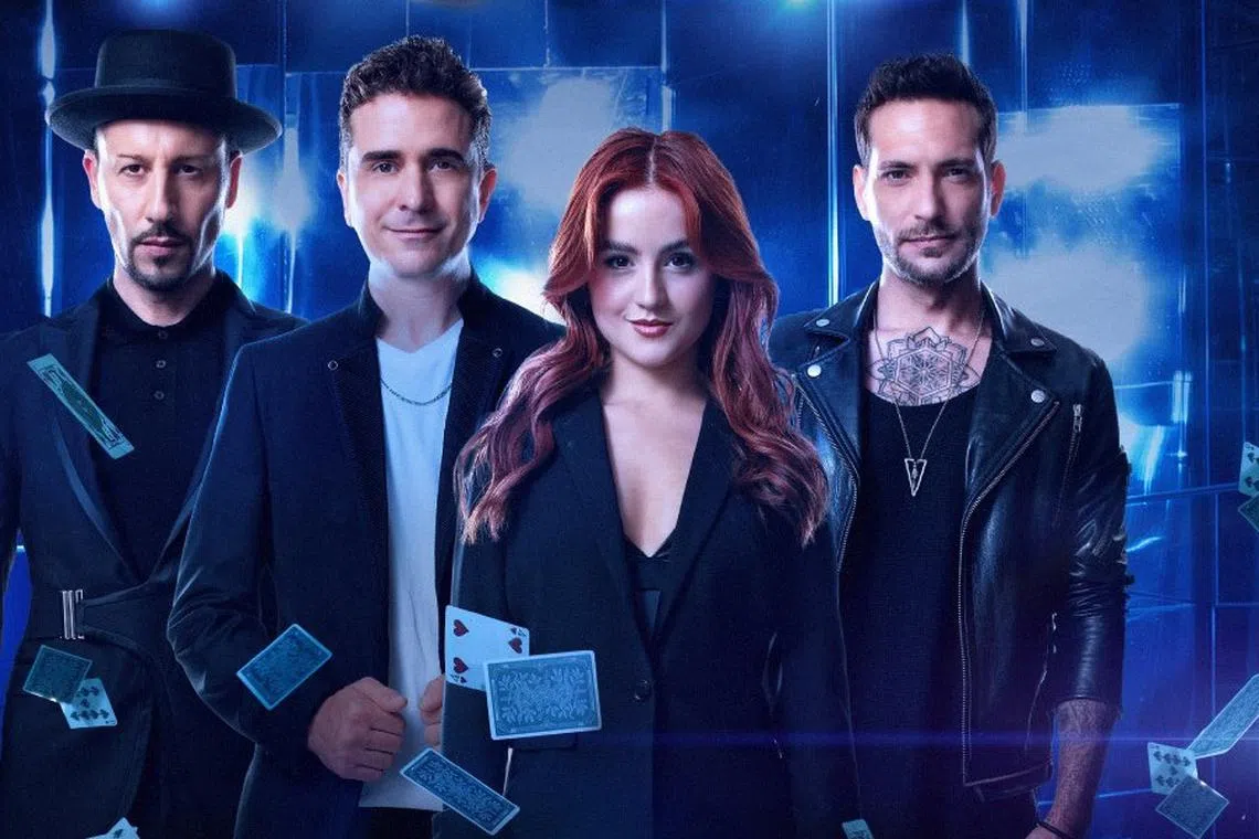The Now You See Me Live stage production will feature an ensemble of magicians consisting (from left) Italian Andrew Basso, Frenchman Enzo Weyne, Canadian Gabriella Lester and American Adam Trent.