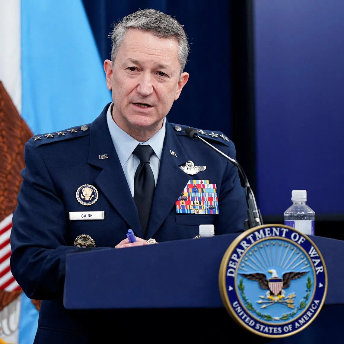 Chairman of the Joint Chiefs of Staff General Dan Caine holds a briefing amid the U.S.-Israeli conflict with Iran, at the Pentagon in Washington, D.C., U.S., March 2, 2026. REUTERS/Elizabeth Frantz