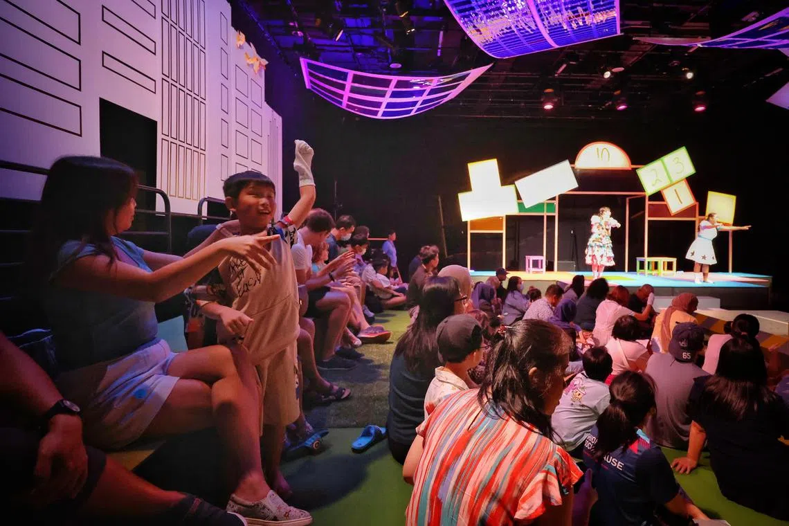 ST20240309_202422782511/smspace/Shermaine Ang/Jason Quah

Ms Deng Anqi and her son, Javan Lee, who has autism, watching A Relaxed Performance of ‘Fatimah and Her Magic Socks’ at the Esplanade on March 9, 2024.
//
For a story on inclusive arts and sports spaces for people with disabilities in Singapore.