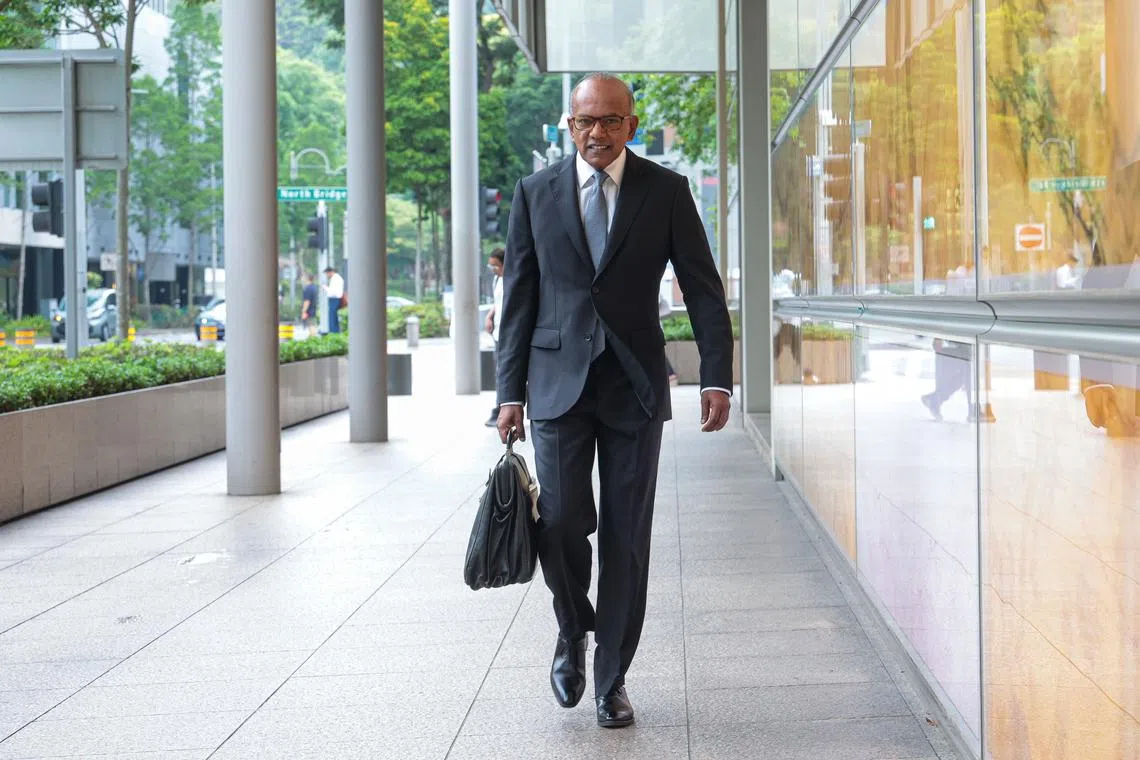 Coordinating Minister for National Security K. Shanmugam arriving at the High Court on April 9.