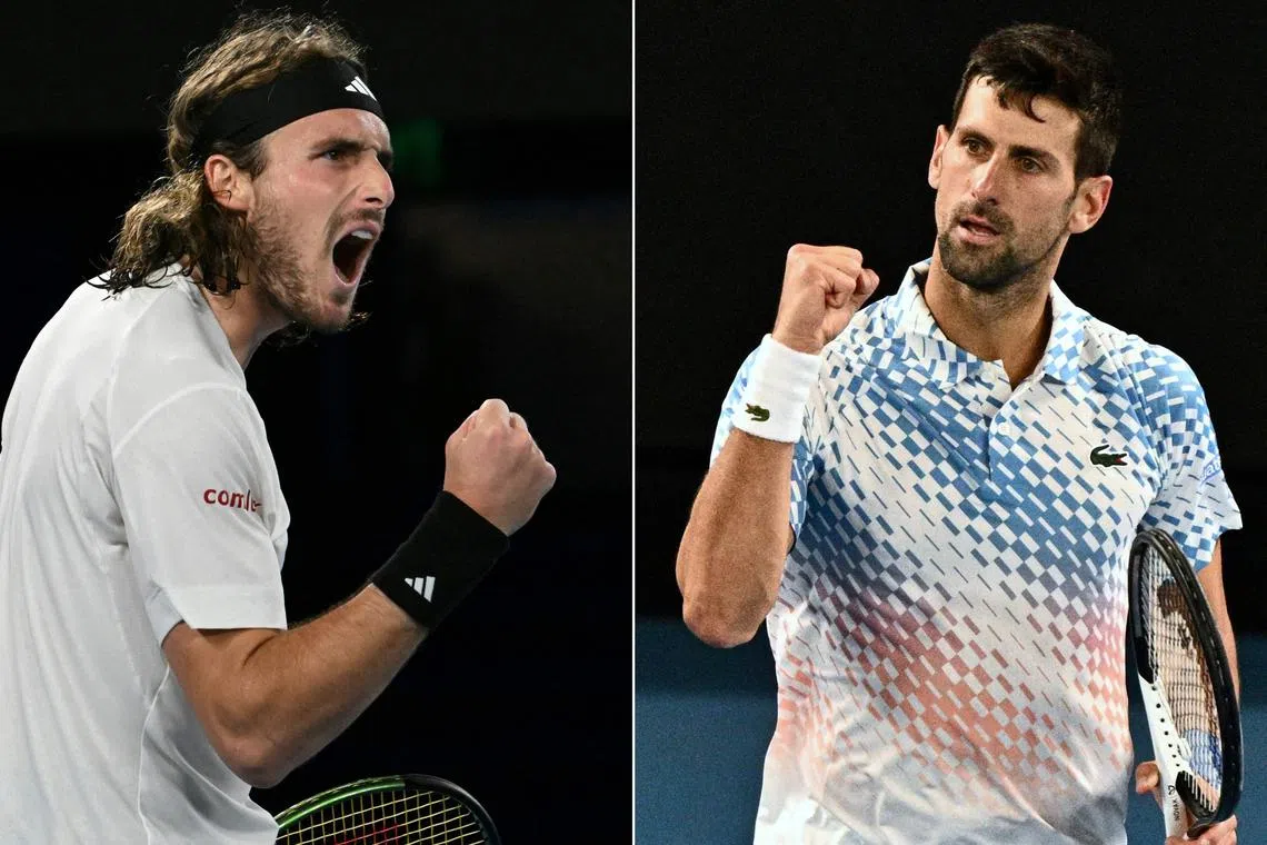 The stakes are high for Stefanos Tsitsipas (left) and Novak Djokovic as they clash in the Australian Open final on Sunday.