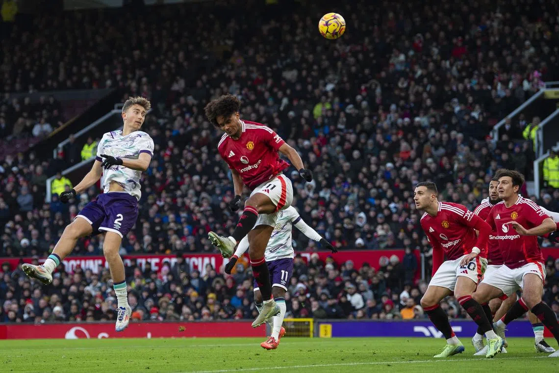 Dean Huijsen scoring Bournemouth's opener from via a Ryan Christie


 the opening goal during the English Premier League soccer match between Manchester United and AFC Bournemouth, in Manchester, Britain, 22 December 2024.  EPA-EFE/PETER POWELL EDITORIAL USE ONLY. No use with unauthorized audio, video, data, fixture lists, club/league logos, 'live' services or NFTs. Online in-match use limited to 120 images, no video emulation. No use in betting, games or single club/league/player publications.
