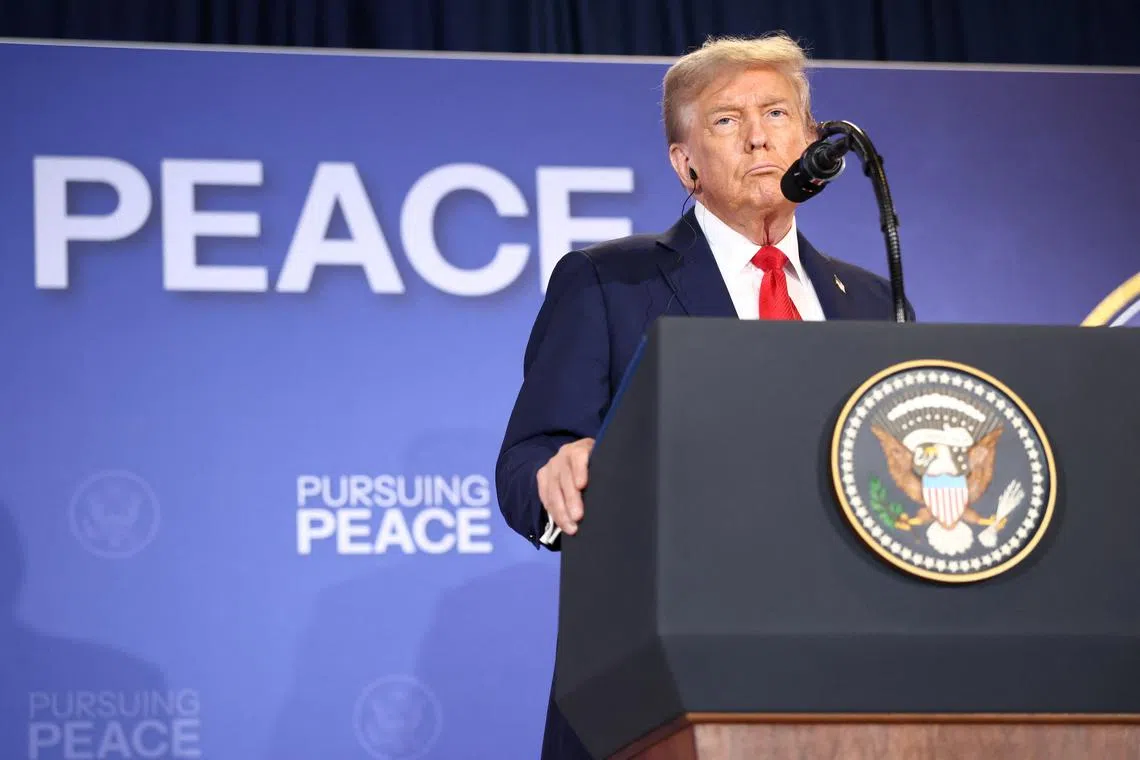U.S. President Donald Trump holds a press conference following his meeting with Russian President Vladimir Putin to negotiate an end to the war in Ukraine, at Joint Base Elmendorf-Richardson, in Anchorage, Alaska, U.S., August 15, 2025. REUTERS/Kevin Lamarque