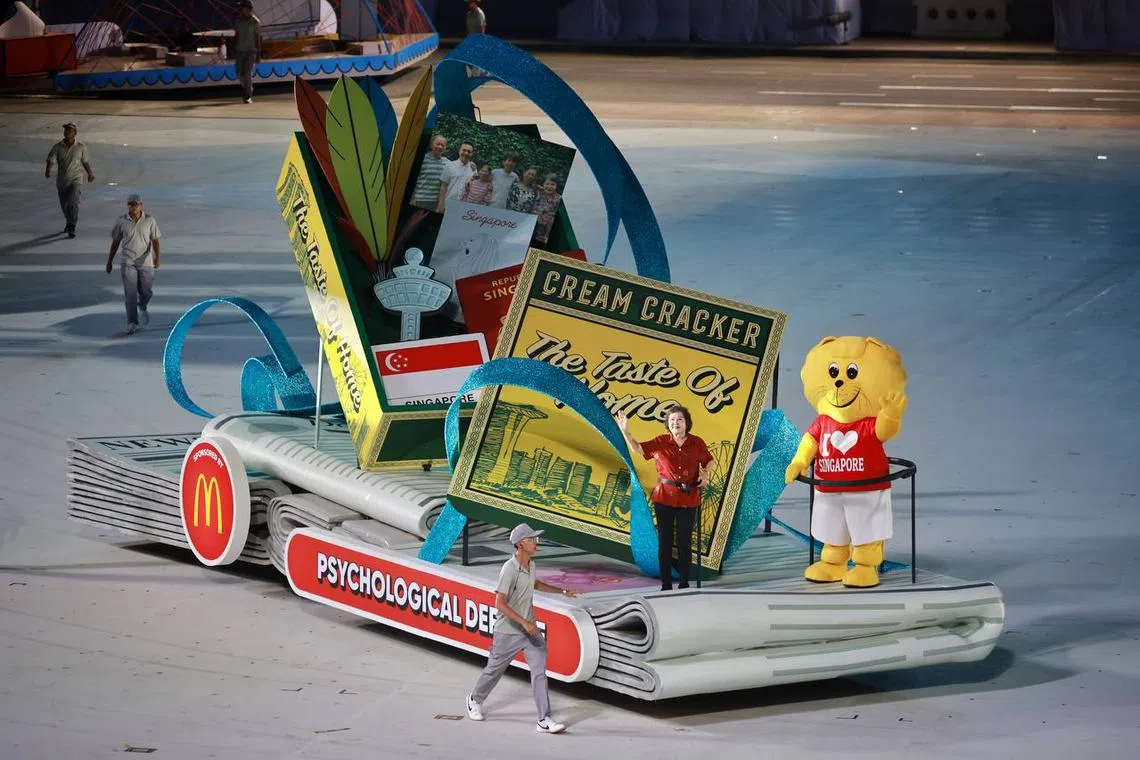 The Psychological Defence float seen during the Total Defence Parade at the National Day Parade at the Padang on Aug 9, 2023. ST PHOTO: JASON QUAH