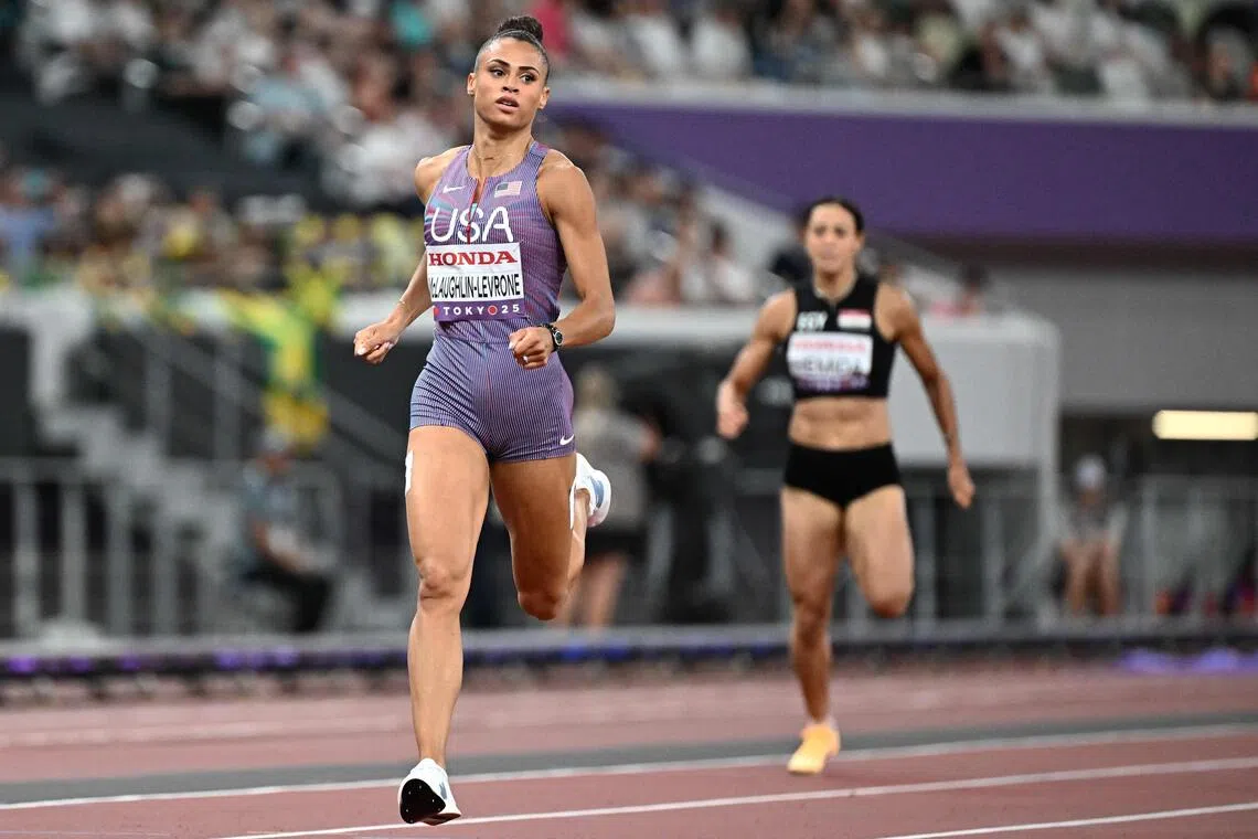 Sydney McLaughlin-Levrone competes in the women's 400m semi-final during the World Athletics Championships.