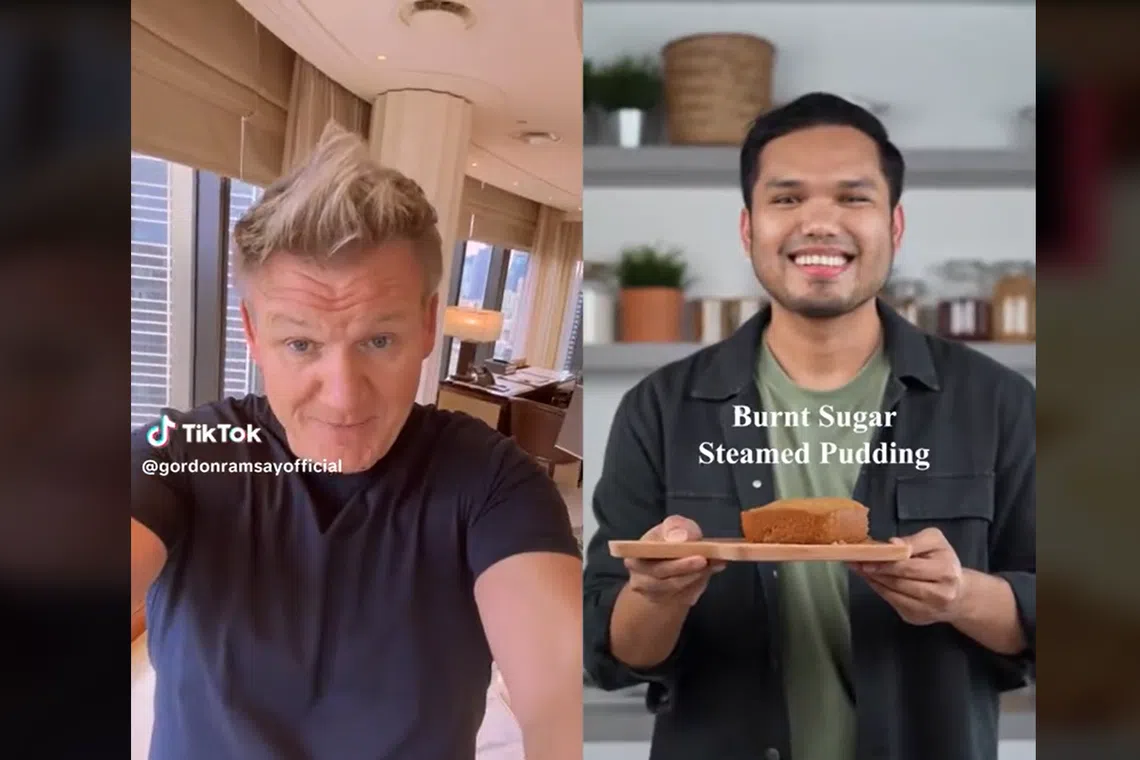 A screengrab from Gordon Ramsay's reaction video to Khairul Aming's burnt sugar steamed pudding.