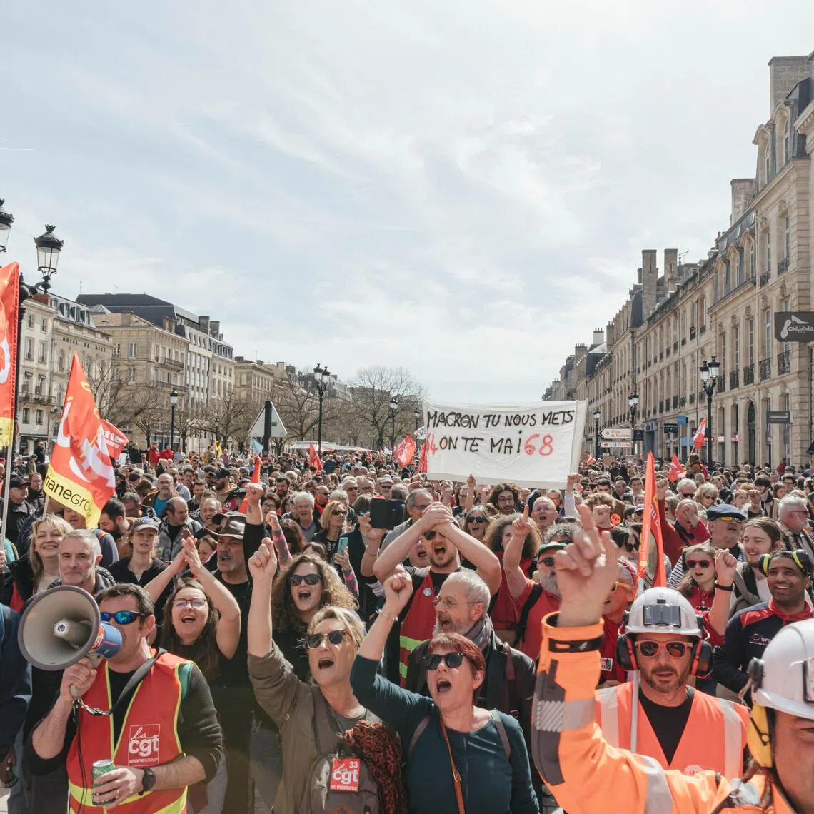 Protests against pension reform in Bordeaux, France, March 28, 2023.