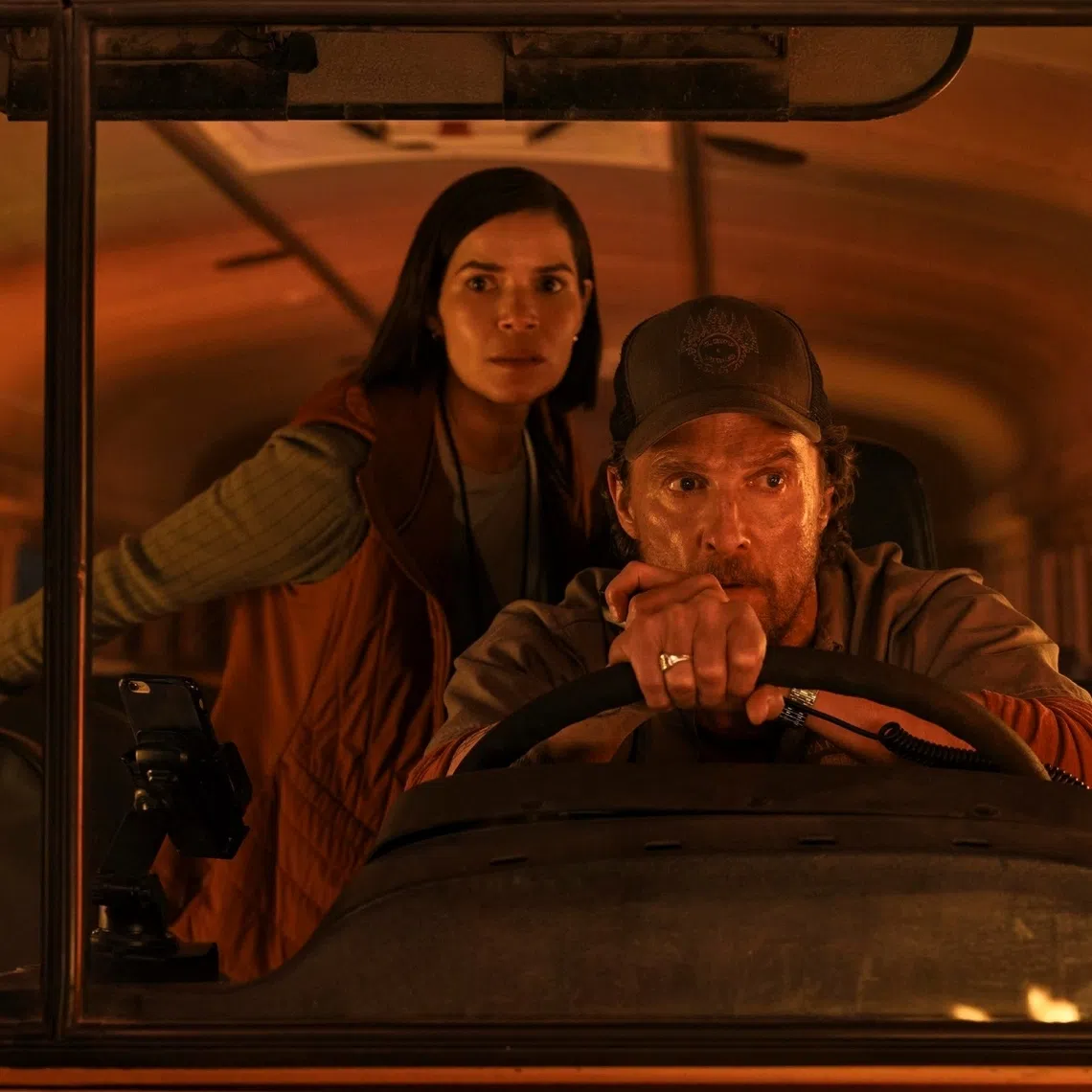 America Ferrera (left) and Matthew McConaughey in The Lost Bus. 