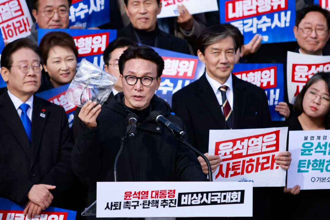 Rep. Kim Min-seok of South Korea's Democratic Party said the ruling party proposal to take over from the president was “unconstitutional and illegitimate”.