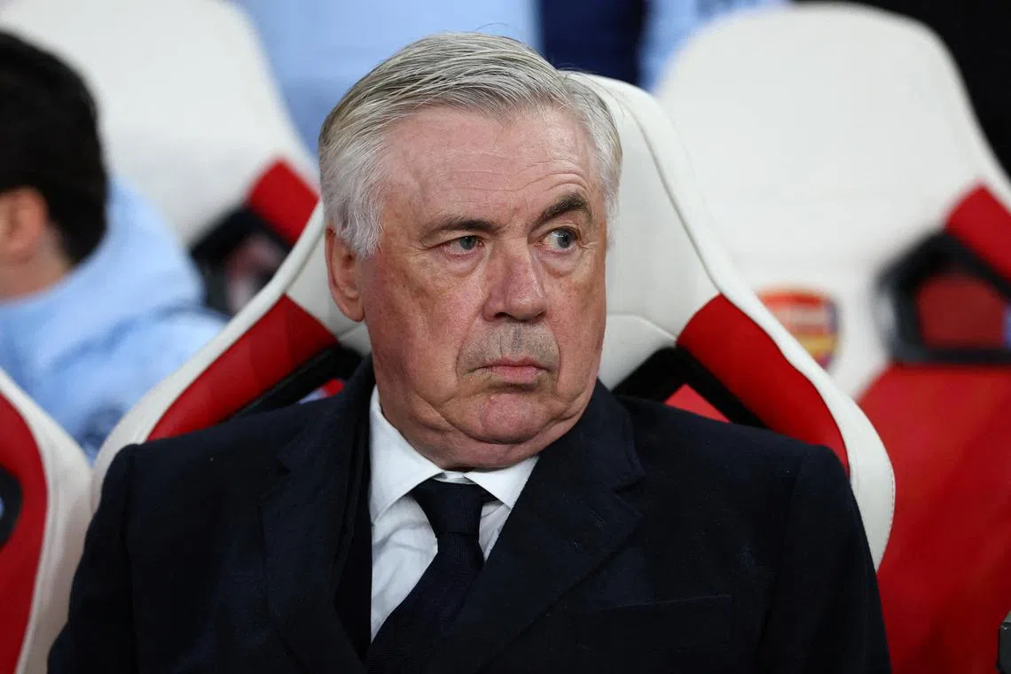 FILE PHOTO: Soccer Football - Champions League - Quarter Final - First Leg - Arsenal v Real Madrid - Emirates Stadium, London, Britain - April 8, 2025 Real Madrid coach Carlo Ancelotti before the match Action Images via Reuters/Matthew Childs/File Photo