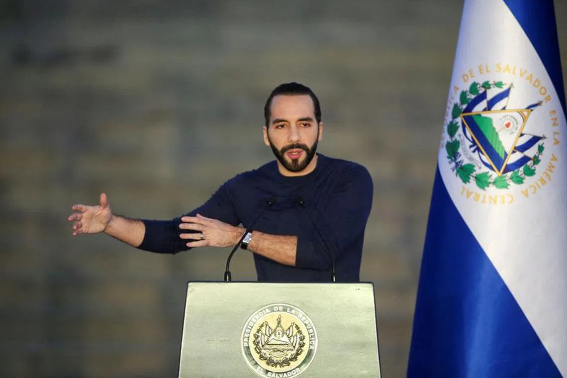 FILE PHOTO: El Salvador's President Nayib Bukele speaks during the inauguration of the Vijosa pharmaceutical plant in Santa Tecla, El Salvador November 20, 2023. REUTERS/Jose Cabezas/File Photo