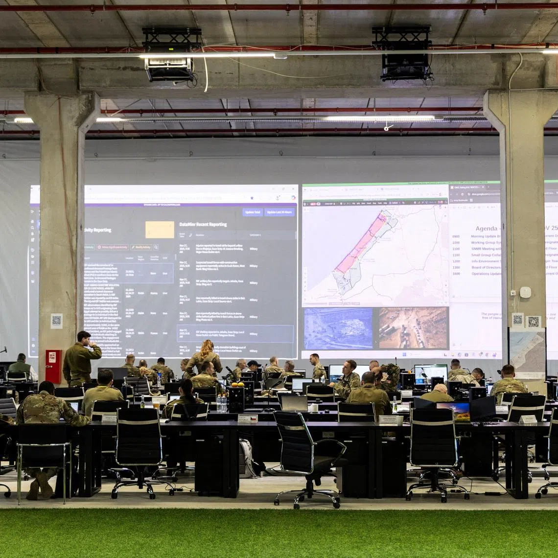 US and Israeli soldiers at the Civil Military Coordination Centre, established in Israel under President Donald Trump’s plan to end the war in Gaza, in November 2025.