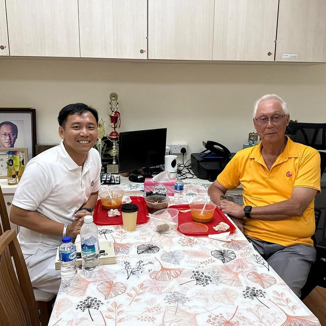 Emeritus Senior Minister Goh Chok Tong (right) meeting newly elected MP Goh Pei Ming on April 25.