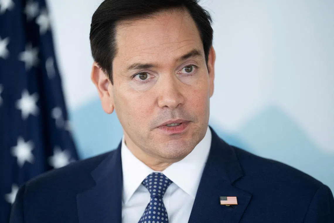 U.S. Secretary of State Marco Rubio speaks with reporters following the G7 foreign ministers meeting in La Malbaie, Quebec, Canada March 14, 2025. SAUL LOEB/Pool via REUTERS