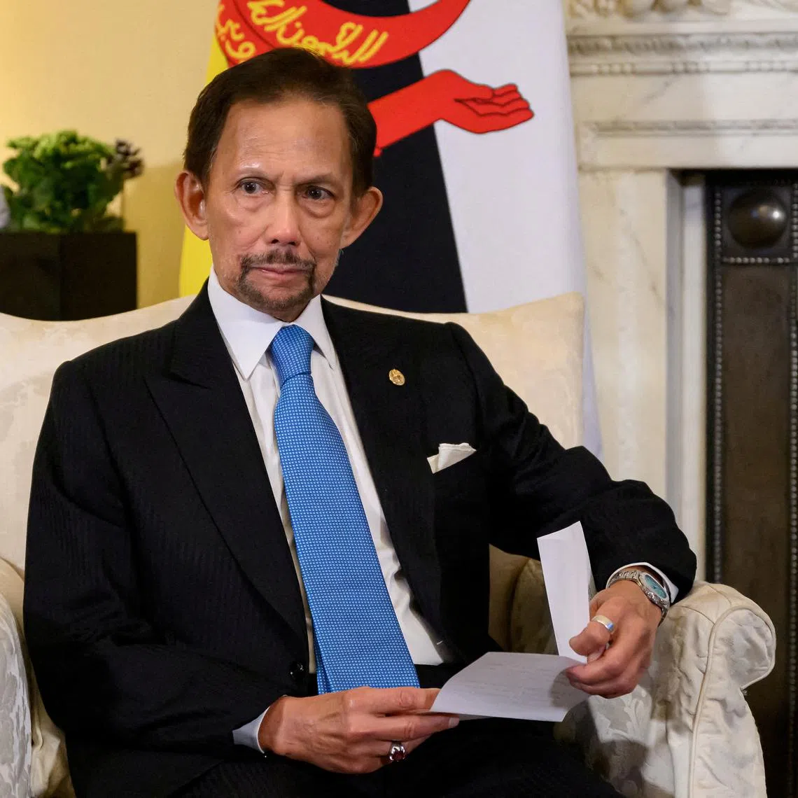 FILE PHOTO: The Sultan of Brunei Hassanal Bolkiah meets with Britain's Prime Minister Keir Starmer (not pictured) during a meeting in 10 Downing Street on December 19, 2024 in London, England.  Leon Neal/Pool via REUTERS/File Photo