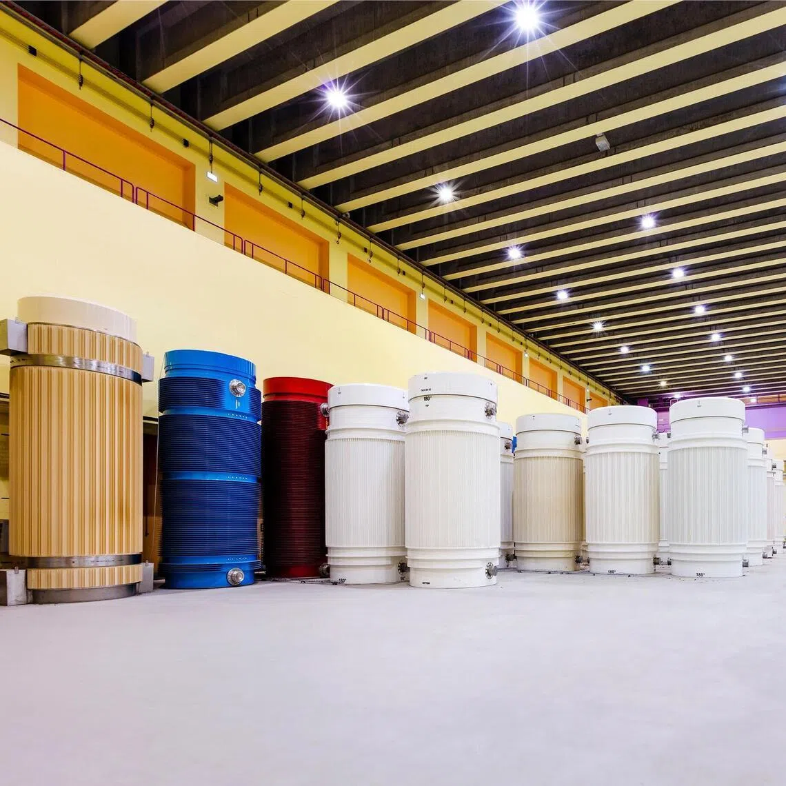Storage casks, each standing 6m tall, for used nuclear fuel and high-level waste at Switzerland’s interim storage site, which has been in operation since 2000.