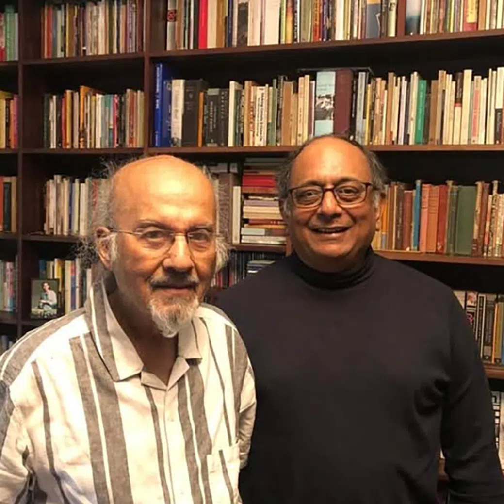 The writer with TJS George (left) in the study of George's Bangalore home in 2023.