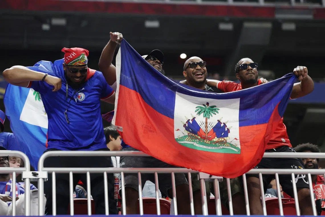 Haiti fans at Atlanta Stadium in Atlanta, Georgia, for the World Cup match between Morocco and Haiti on June 24.