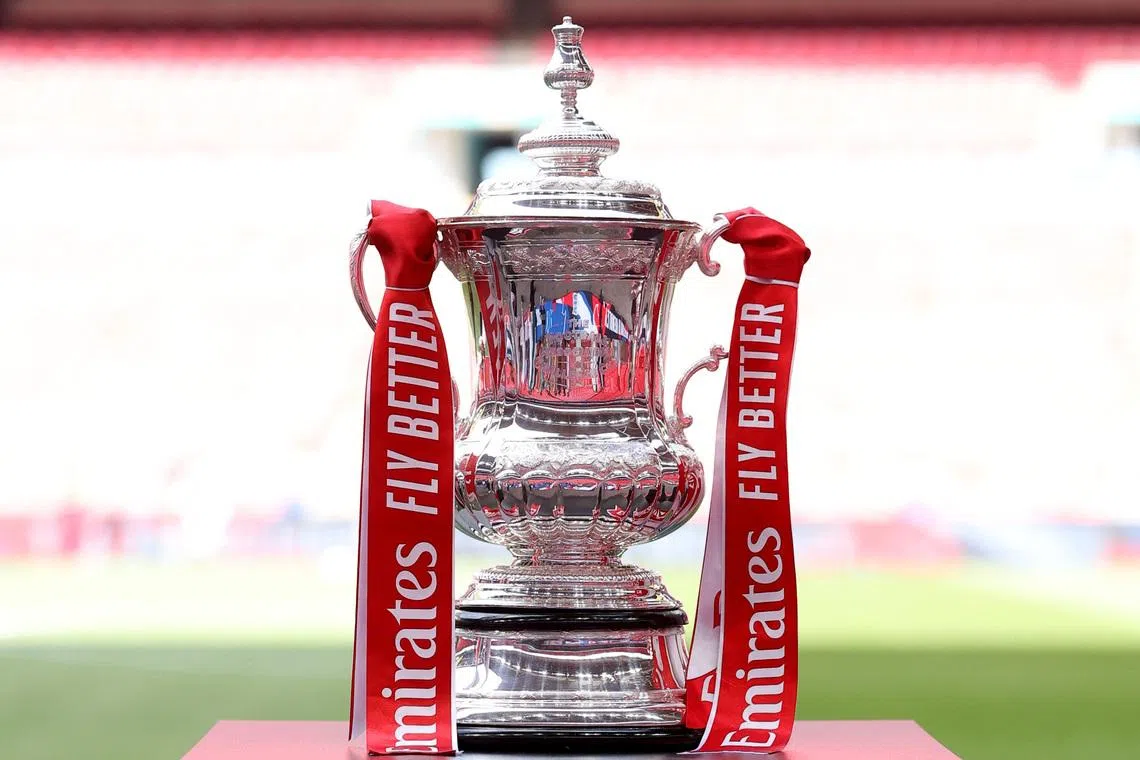 General view of the FA Cup trophy on display inside the stadium before a match. Wembley Stadium, London, Britain - August 10, 2025.  REUTERS/Toby Melville