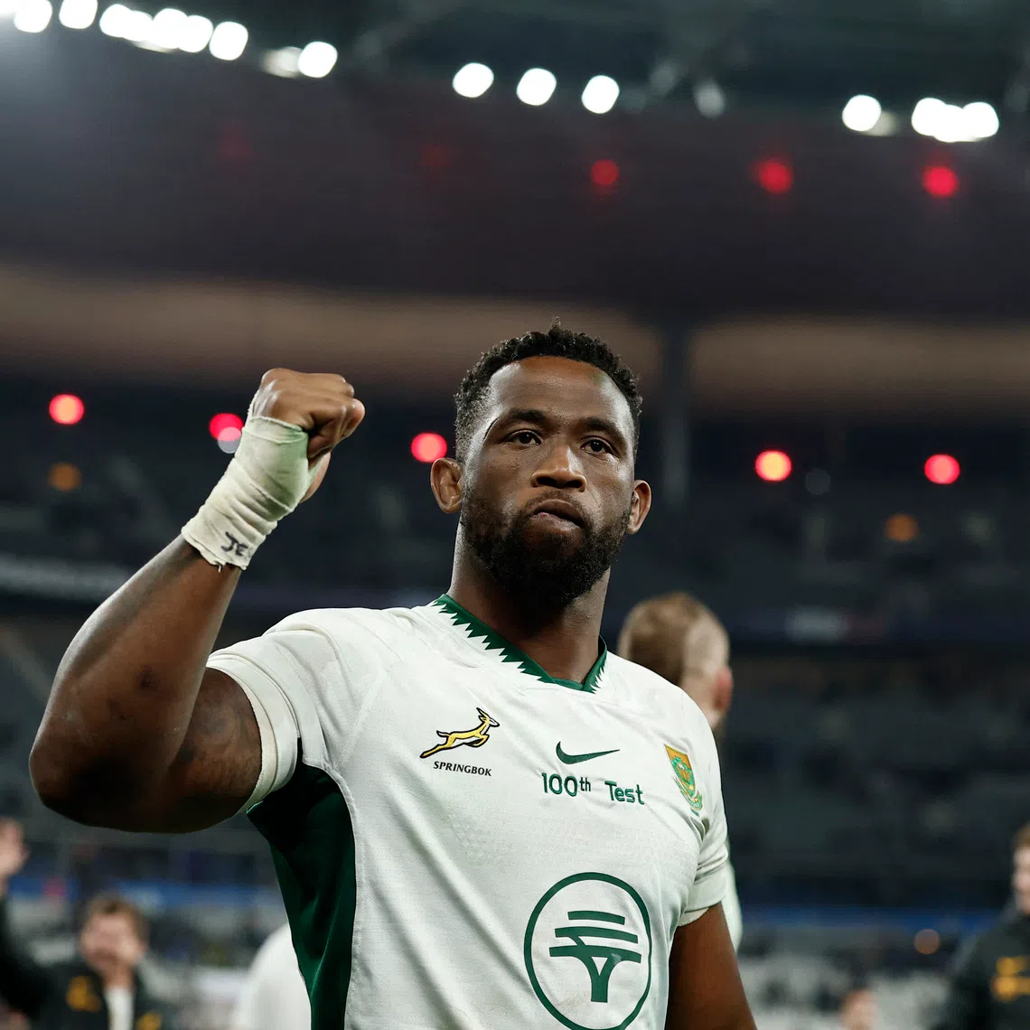Rugby Union - Autumn Internationals - France v South Africa - Stade de France, Saint-Denis, France - November 8, 2025 South Africa's Siya Kolisi celebrates after the match REUTERS/Benoit Tessier
