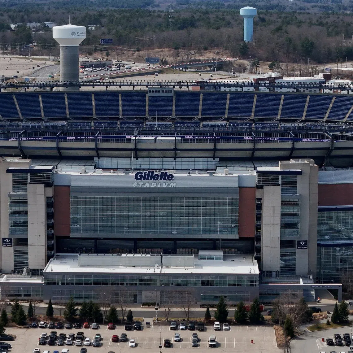 FILE PHOTO: A drone view shows Gillette Stadium, which will be called Boston Stadium when it hosts games in the 2026 FIFA World Cup, in Foxborough, Massachusetts, U.S., March 25, 2026.   REUTERS/Brian Snyder/File Photo