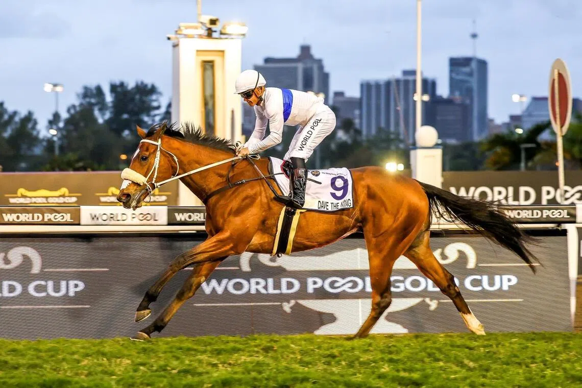 South African Horse of the Year Dave The King (Richard Fourie) winning the Grade 1 HKJC Champions Cup (1,800m) on 28 July 2024. 