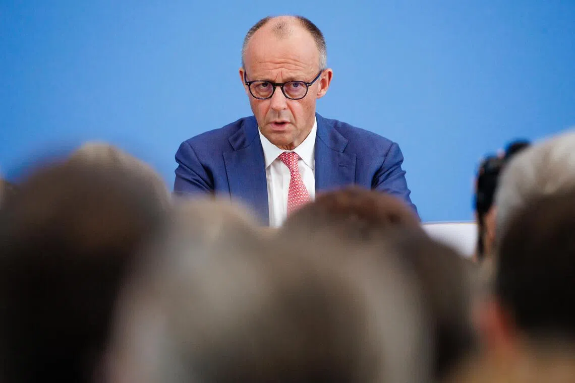 Chancellor Friedrich Merz taking part in Germany’s traditional summer press conference in Berlin on July 15.