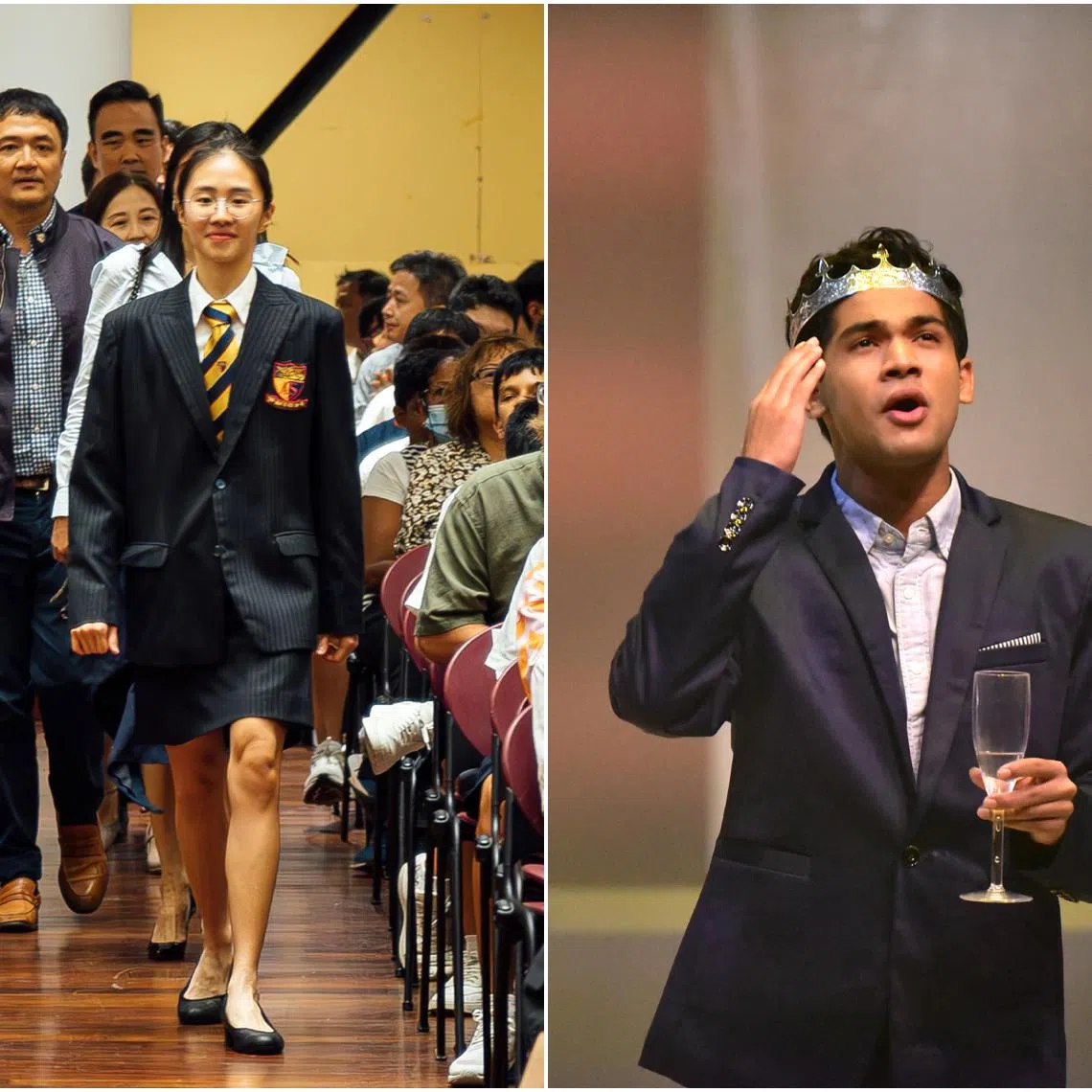 ACS (I) student Belle Phang (left) clinched a perfect score of 45 for the IB exams in November, and Sota student Dharshan Kumar (right) hopes to enrol in a drama school in Britain.