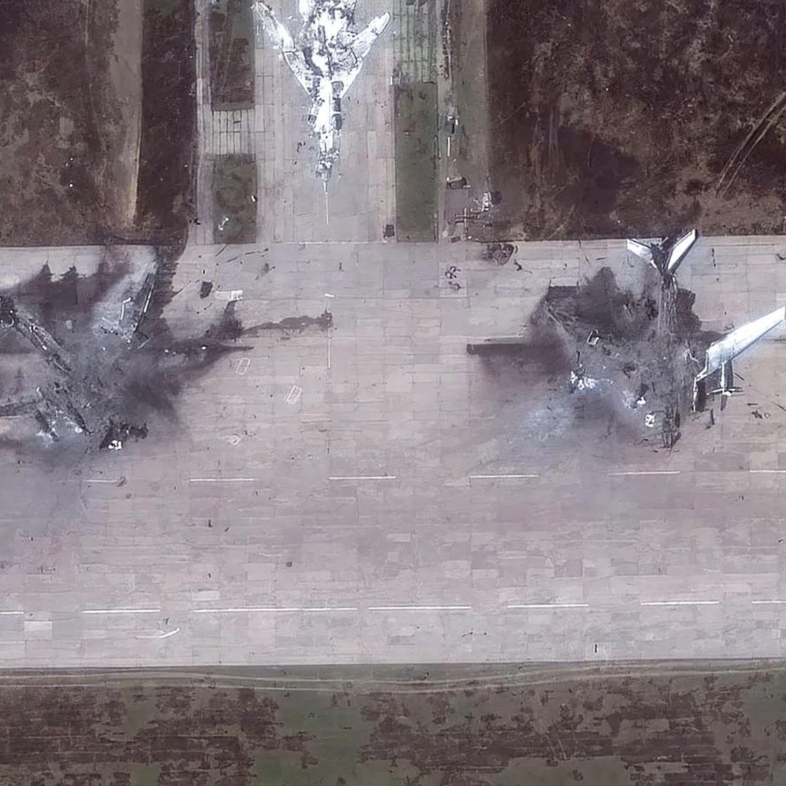 A June 4 satellite image showing destroyed Tupolev Tu-95 aircraft at Russia's Belaya air base.