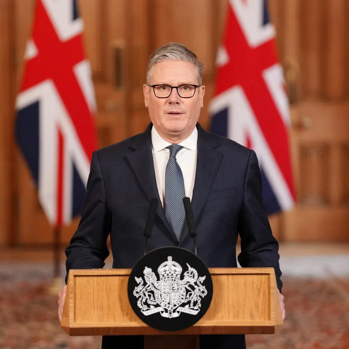 British Prime Minister Keir Starmer issues a statement at 10 Downing Street , after U.S. and Israeli forces attacked Iran in what the two countries described as a \"pre-emptive\" strike against a Tehran government intent on developing nuclear weapons, in London, Britain, February 28, 2026.    Jonathan Brady/Pool via REUTERS