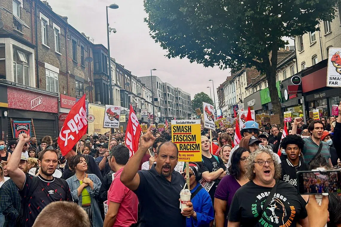 FILE PHOTO: Ricky Jones attends an anti-racism protest in Walthamstow, London, Britain, August 7, 2024. REUTERS/Catarina Demony/File Photo