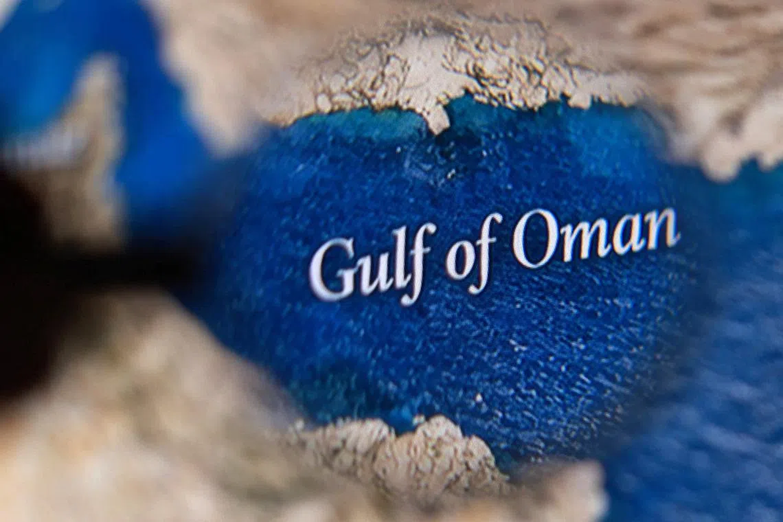 Gulf of Oman map is seen in this illustration taken April 15, 2026. REUTERS/Dado Ruvic/Illustration