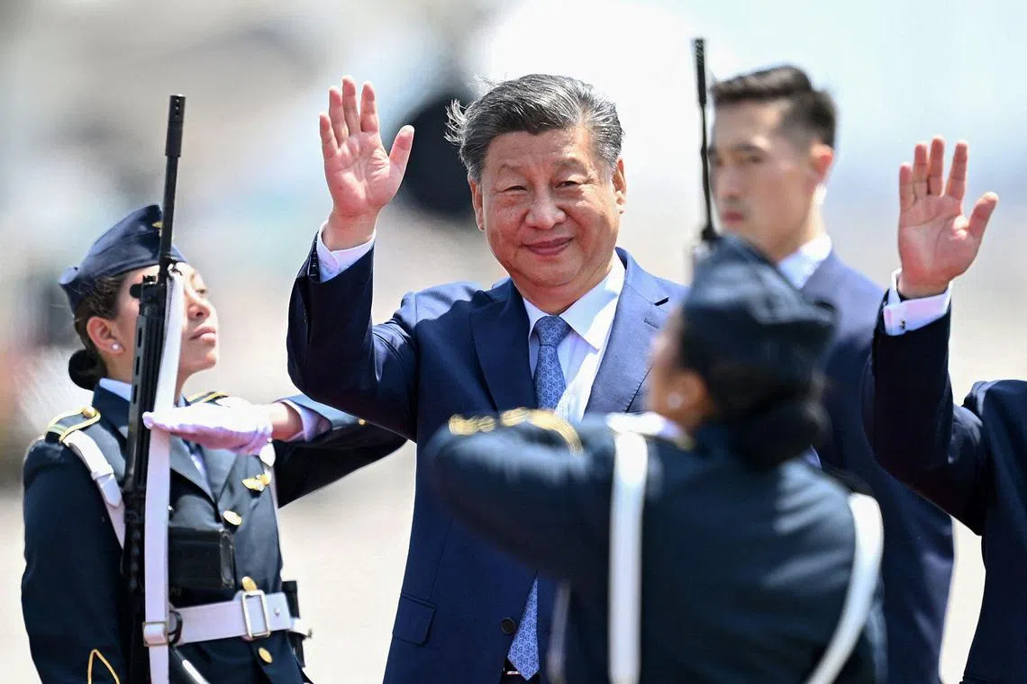 Chinese President Xi Jinping arrived in Lima on Nov 14, kicking off a week-long diplomatic blitz in Latin America. 