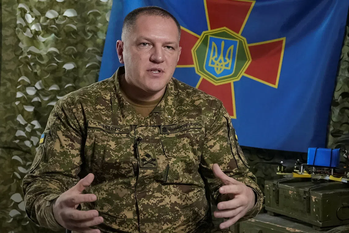 Oleksandr Pivnenko, commander of the National Guard of Ukraine, speaks during an interview with Reuters, amid Russia's attack on Ukraine, in Kyiv, Ukraine November 13, 2025. REUTERS/Anna Voitenko