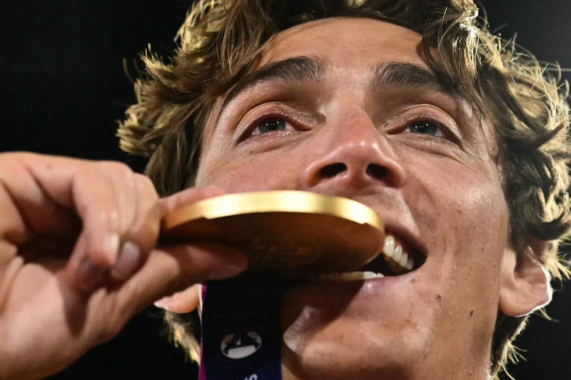 Sweden’s Armand Duplantis celebrates winning the men’s pole vault gold at the European Athletics Championships.