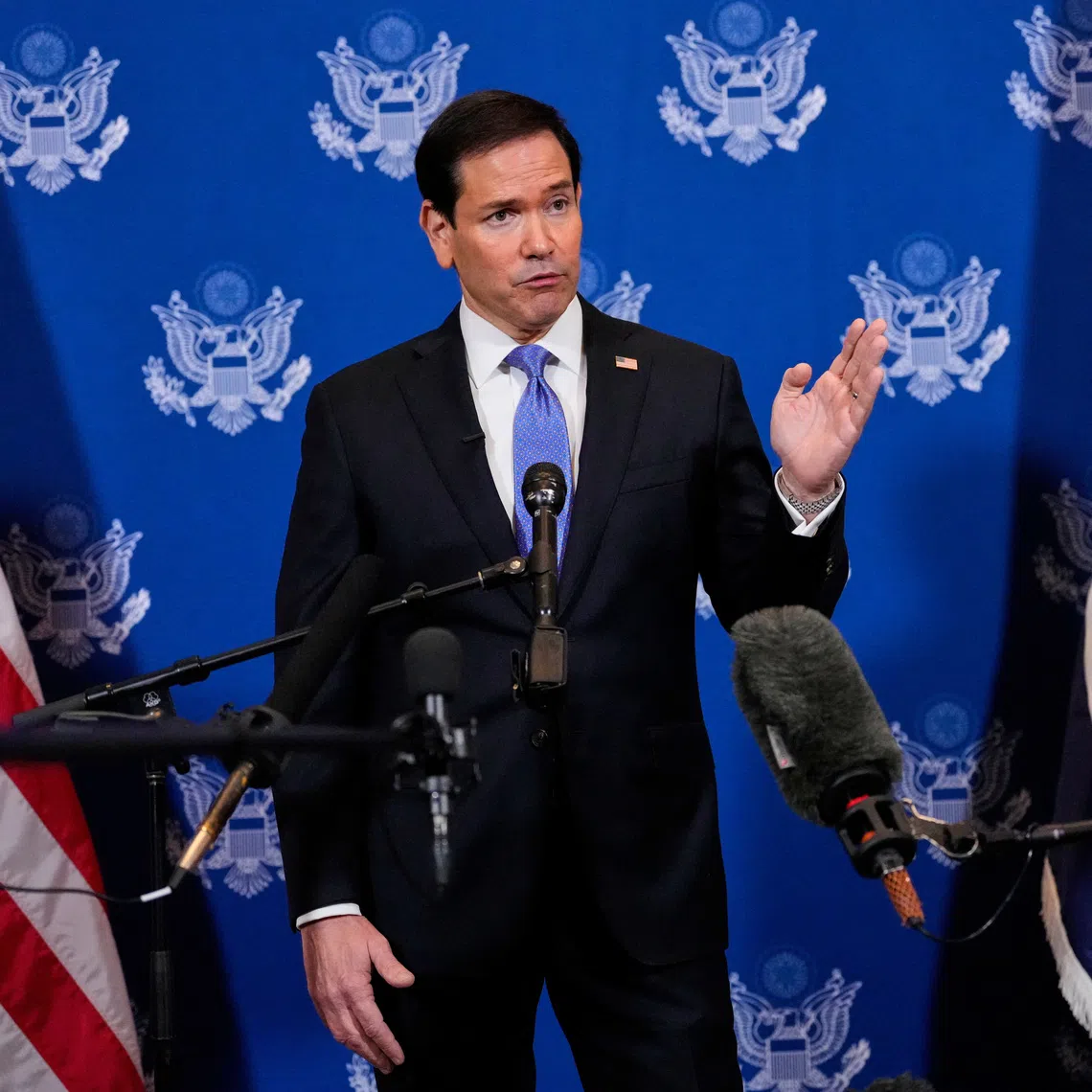 FILE PHOTO: United States Secretary of State Marco Rubio speaks to the media after meeting with Russian Foreign Minister Sergey Lavrov, in New York, US, September 23, 2026. Yuki Iwamura/Pool via REUTERS/File Photo