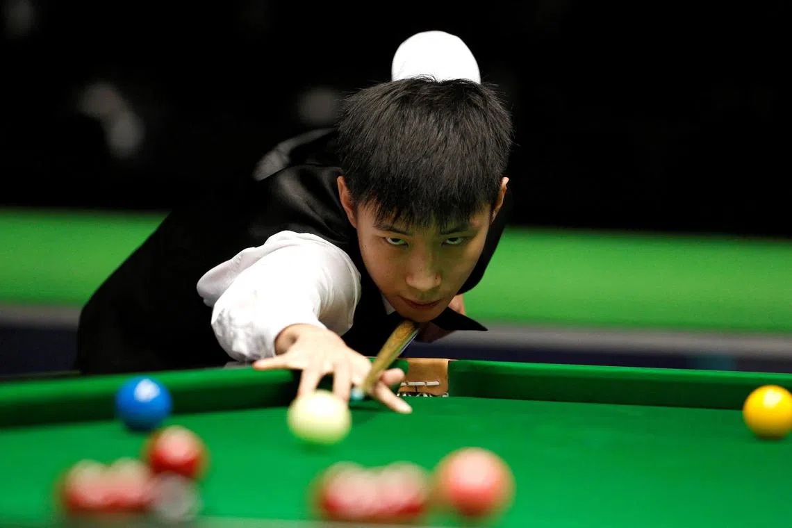 Zhao Xintong en route to the first maximum 147 break at a World Professional Billiards & Snooker Association Q Tour event.