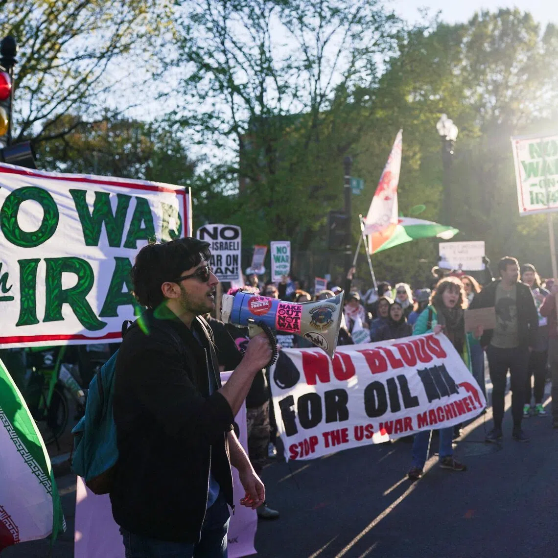 A protest outside the White House on April 7 against military action in Iran after US President Donald Trump said he had agreed to a two-week ceasefire with Iran, before his deadline for Tehran to reopen the Strait of Hormuz.
