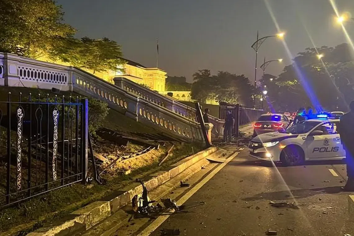 Two Singaporean men and a Malaysian woman were arrested after their car crashed into two vehicles and the front gate of Istana Besar on Oct 27. 